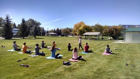 Yoga in the park led by Rebecka Cooper.