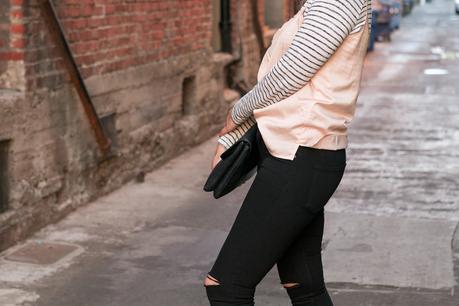Pink Camisole Layered over Striped Top