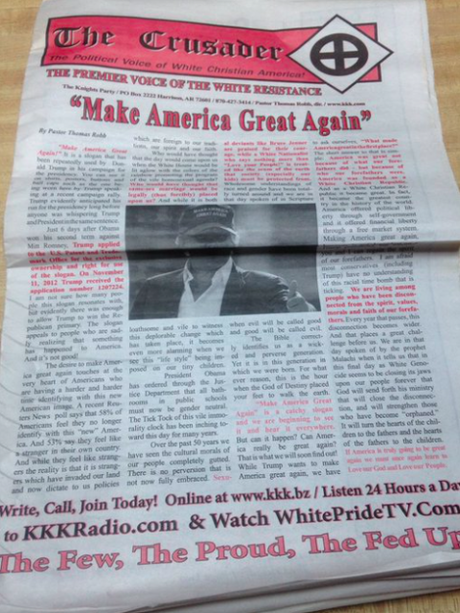 KKK Newspaper Backs Trump's Hate-Filled Campaign