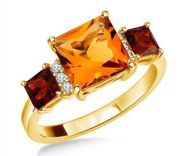 14K Yellow Gold Genuine Citrine and Diamond Ring