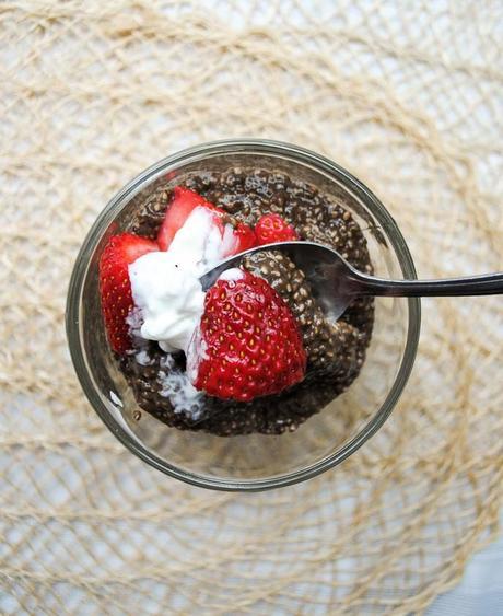 Healthy Dark Chocolate Chia Pudding with Strawberries