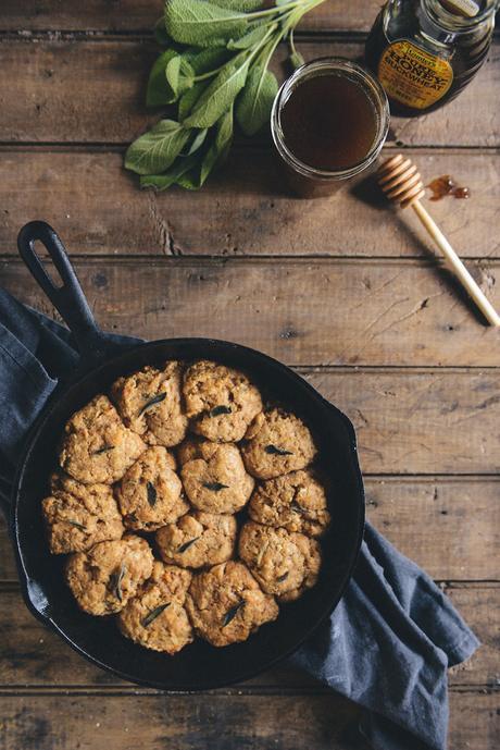 Whole Grain Apple Butter Parmesan Biscuits with Honey Sage Syrup // www.WithTheGrains.com