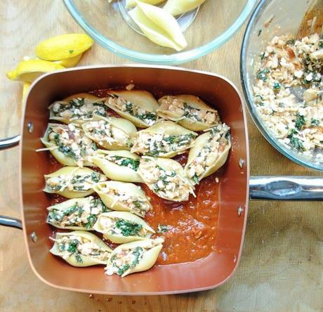 Slenderized Stuffed Pasta Shells with Cod, Kale, and Parmesan Cheese