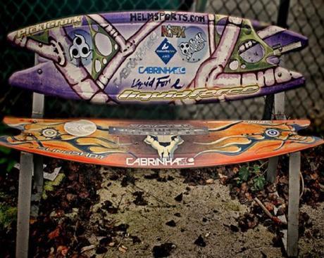 Surfboards repurposed as a bench