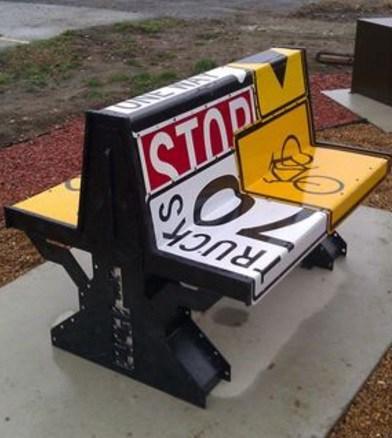 Street signs repurposed as a bench