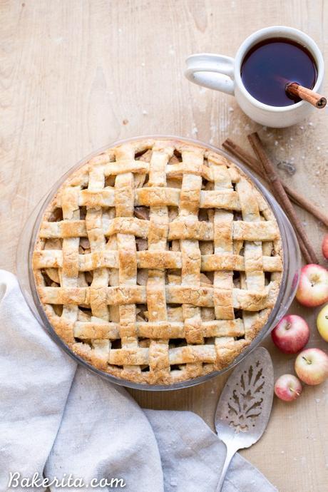 This Paleo Apple Pie has a flaky gluten-free lattice crust with a delicious spiced apple filling! Your holiday dessert table isn't complete without apple pie, and this healthier refined sugar free recipe will satisfy any apple pie lover.