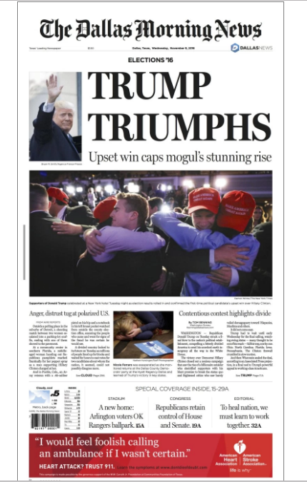 The Trump Victory on the Front Pages