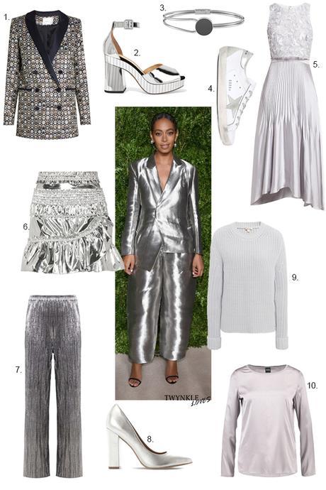 Solange in Off-White silver suit at the 13th Annual CFDA/Vogue Fashion Fund Awards