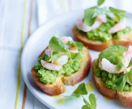 Pea and Prawn Crostini