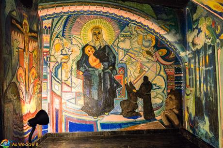 Colorful painting of Mary and Child representation inside Portmoneum.