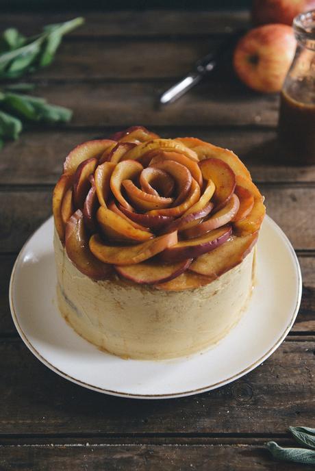 Whole Grain Apple Sage Cake with Caramel Buttercream // www.WithTheGrains.com