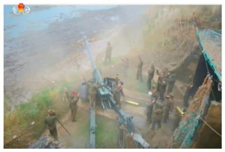 An artillery piece participates in an anti-ship drill (Photo: Korean Central Television).