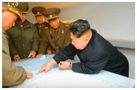 Kim Jong Un reviews military positions with senior KPA high command and IV Army Corps commanders (Photo: Korean Central Television)