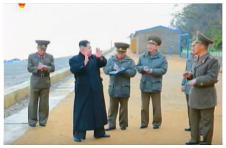 Kim Jong Un makes remarks to senior members of the KPA high command and the command staff of the Kali Islet defense element (Photo: Korean Central Television).