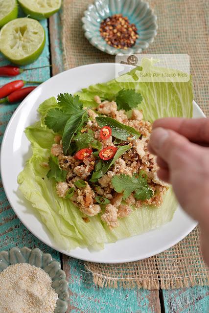 Thai Chicken Salad / larb gai / ลาบไก่ - Easy, Children-friendly and all ready to eat in 30 mins!