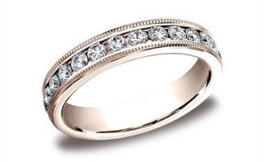 14Kt Rose Gold 4mm Channel Set Diamond Eternity Wedding Band With Milgrain With A Total Weight Of 1.04Ct 53455014KR-IBMD