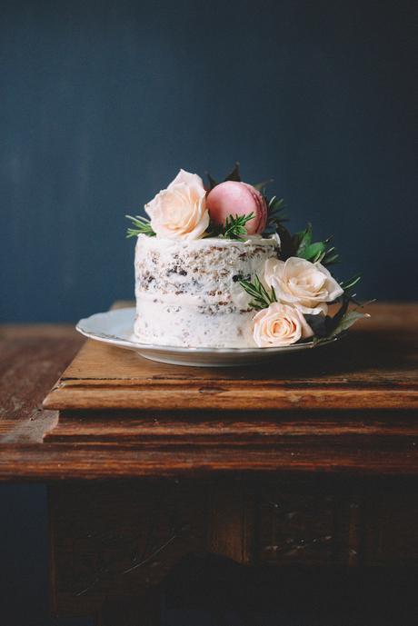 Rose Water Chocolate Chunk Layer Cake with Rose Water Frosting & Rose Macarons // www.WithTheGrains.com