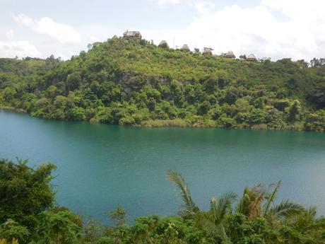 View of Kyaninga Lodge across crater lake