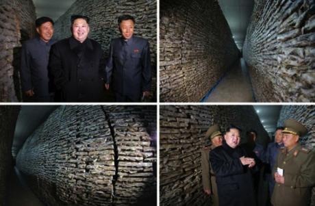 Kim Jong Un visits storage facilities at the May 27 Fishery Station in photos which appeared on the bottom left of page 2 of the November 17, 2016 edition of the WPK daily newspaper Rodong Sinmun (Photos: KCNA/Rodong Sinmun).