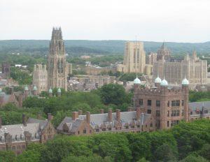 view of Yale from John Davenport's with Harkness Tower on the left