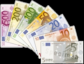 English: Various Euro bills.