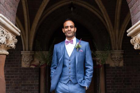 Portrait of Asian Groom at St Stephens in Hampstead Heath