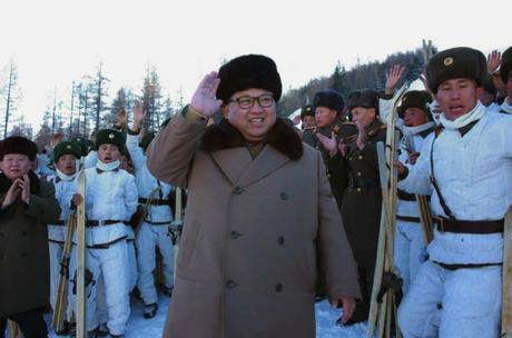 Kim Jong Un greets members of a mountain warfare infantry element subordinate to KPA Unit #1045 in a photo which appeared top-center on the front page of the November 26, 2016 edition of the WPK daily newspaper Rodong Sinmun.  Also in attendance, background L, is WPK Vice Chairman and SAC Vice Chairman Choe Ryong Hae (Photo: Rodong Sinmun).