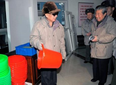 Kim Myong Guk (background, right) with KJI on a February 2010 guidance visit in Kangdong County, Pyongyang (Photo: NK Leadership Watch file photo).