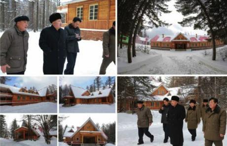 Kim Jong Un tours dorms in the camp for visitors to revolutionary sites in Samjiyo'n in photos which appeared on the bottom left of the front page of the November 28, 2016 edition of the WPK daily organ Rodong Sinmun (Photos: Rodong Sinmun/KCNA).