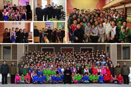 Photos which appeared on the bottom of page 3 of the November 28, 2016 edition of the WPK daily organ Rodong Sinmun depicting Kim Jong Un's tour of the Samjiyo'n County Schoolchildren's Palace (Photos: KCNA/Rodong Sinmun).