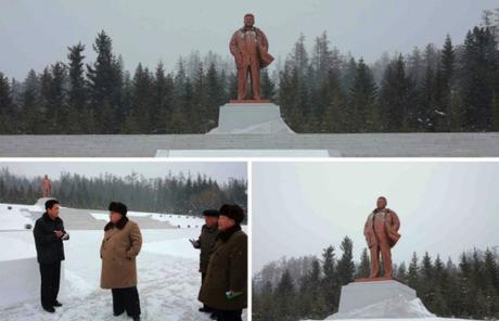 Kim Jong Un tours the area near the KJI statue in Samjiyo'n County in a photo spread which appeared on the bottom left of the front page of the November 28, 2016 edition of the WPK daily organ Rodong Sinmun (Photos: KCNA/Rodong Sinmun).