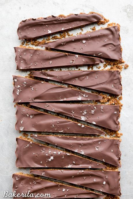 These Brown Butter Shortbread are crisp and buttery with dark chocolate + flaky sea salt on top. These gluten free & refined sugar free cookies melt in your mouth and make the perfect addition to your holiday cookie tray!