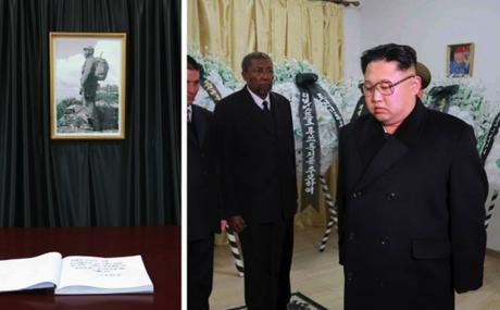 Kim Jong Un pays his respects to late Cuban leader Fidel Castro at the Cuban Embassy in east Pyongyang on November 28, 2016 (Photo: Rodong Sinmun).