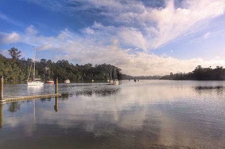 A still morning at Greenhithe Wharf. Looking up Lucas Creek towards Albany.Image: Su Leslie, 2016