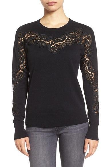 lace inset cotton blend sweater