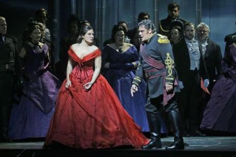 Hibla Gerzmova as Desdemona, Aleksandrs Antonenko as Otello, in Act III (Photo: Ken Howard / Met Opera)