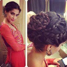 sonam-kapoor-braid-bun-hairstyle-for-wedding