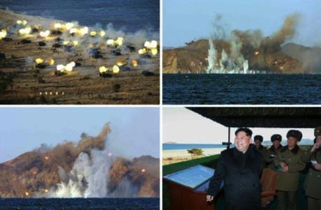 View of a live fire artillery exercise and Kim Jong Un reacting to it which appeared in the middle-left of page 2 of the December 2, 2016 edition of the WPK daily newspaper Rodong Sinmun (Photos: KCNA/Rodong Sinmun).