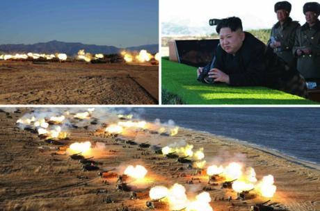 Kim Jong Un views a live fire drill of artillery elements of the KPA Southwest Command Zone in photos which appeared top-center of the December 2, 2016 edition of the WPK daily newspaper Rodong Sinmun (Photos: Rodong Sinmun/KCNA).