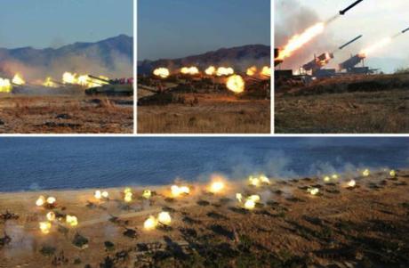 Views of a live fire artillery exercises by artillery units under the KPA Southwest Command (Photos: Rodong Sinmun/KCNA).