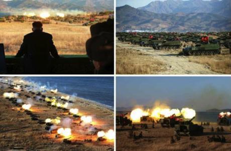 Kim Jong Un observes an artillery drill in photos which appeared on the bottom right of the December 2, 2016 edition of the WPK daily organ Rodong Sinmun (Photos: Rodong Sinmun/KCNA).
