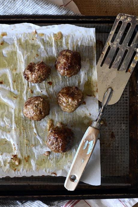 pesto meatballs and marinara sauce