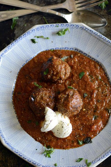 pesto meatballs and marinara sauce