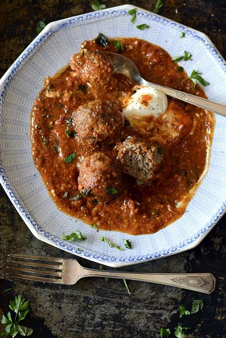 pesto meatballs and marinara sauce