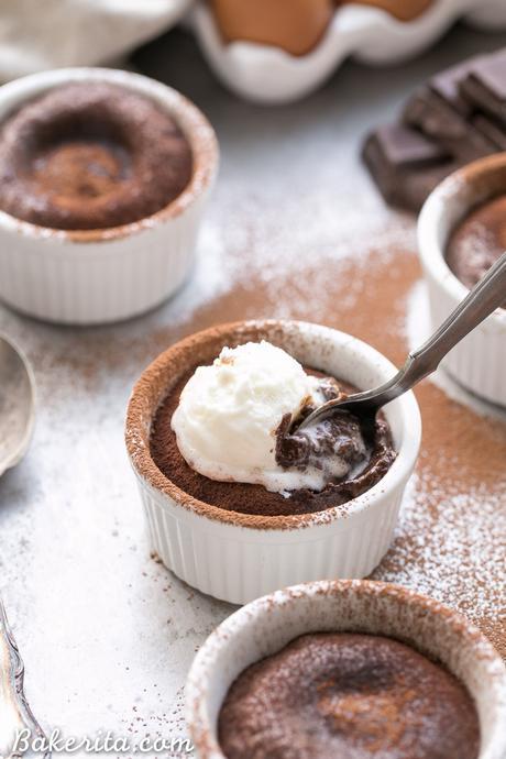 These Paleo Chocolate Melting Cakes are incredibly gooey, rich and chocolatey! This easy, five-ingredient recipe is a healthier take on Carnival's Chocolate Melting Cake. You'll love the melting, gooey center!