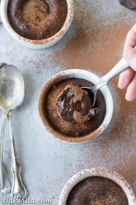 These Paleo Chocolate Melting Cakes are incredibly gooey, rich and chocolatey! This easy, five-ingredient recipe is a healthier take on Carnival's Chocolate Melting Cake. You'll love the melting, gooey center!