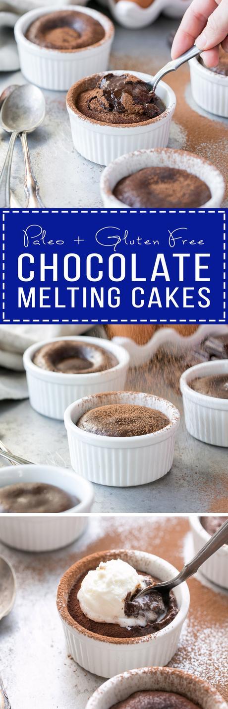 These Paleo Chocolate Melting Cakes are incredibly gooey, rich and chocolatey! This easy, five-ingredient recipe is a healthier take on Carnival's Chocolate Melting Cake. You'll love the melting, gooey center!