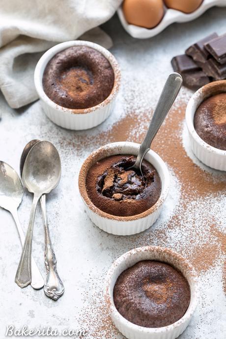 These Paleo Chocolate Melting Cakes are incredibly gooey, rich and chocolatey! This easy, five-ingredient recipe is a healthier take on Carnival's Chocolate Melting Cake. You'll love the melting, gooey center!