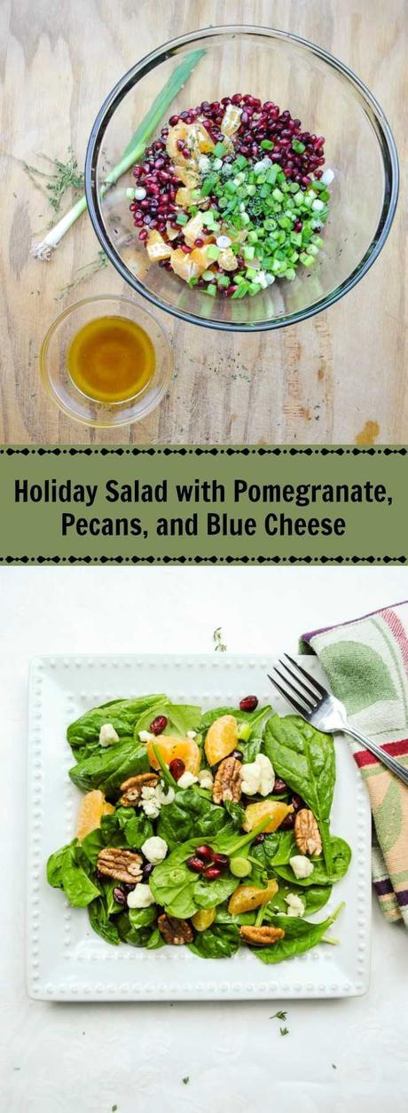 Festive Holiday Salad with Pomegranate, Mandarin Orange, Pecans, and Blue Cheese