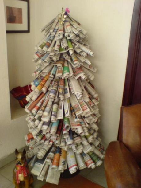 Christmas Tree Made From Recycled Newspapers